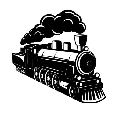 Beyaz arka planda izole edilmiş klasik trenler. Lokomotif simgesi. Etiket, marka işareti, işaret, poster için tasarım ögesi. Vektör illüstrasyonu