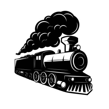 Beyaz arka planda izole edilmiş klasik trenler. Lokomotif simgesi. Etiket, marka işareti, işaret, poster için tasarım ögesi. Vektör illüstrasyonu