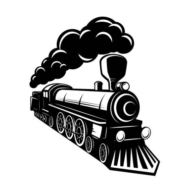 Beyaz arka planda izole edilmiş klasik trenler. Lokomotif simgesi. Etiket, marka işareti, işaret, poster için tasarım ögesi. Vektör illüstrasyonu