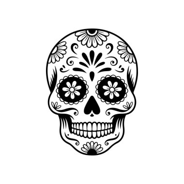 Meksika şeker kafatası tasviri. Ölüler günü. Dia de los muertos. Vektör illüstrasyonu