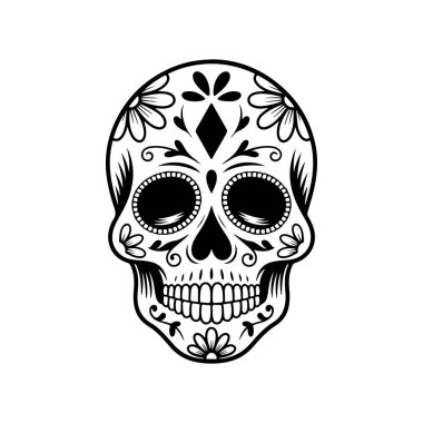 Meksika şeker kafatası tasviri. Ölüler günü. Dia de los muertos. Vektör illüstrasyonu