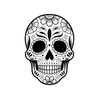 Meksika şeker kafatası tasviri. Ölüler günü. Dia de los muertos. Vektör illüstrasyonu