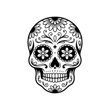 Meksika şeker kafatası tasviri. Ölüler günü. Dia de los muertos. Vektör illüstrasyonu