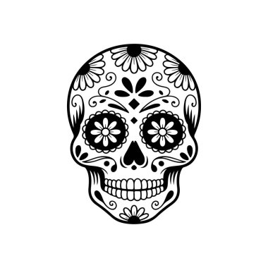 Meksika şeker kafatası tasviri. Ölüler günü. Dia de los muertos. Vektör illüstrasyonu