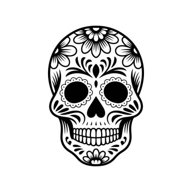 Meksika şeker kafatası tasviri. Ölüler günü. Dia de los muertos. Vektör illüstrasyonu