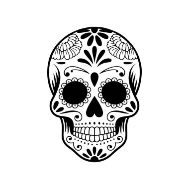 Meksika şeker kafatası tasviri. Ölüler günü. Dia de los muertos. Vektör illüstrasyonu