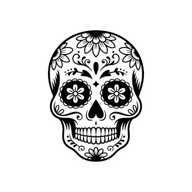 Meksika şeker kafatası tasviri. Ölüler günü. Dia de los muertos. Vektör illüstrasyonu