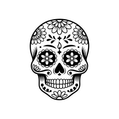 Meksika şeker kafatası tasviri. Ölüler günü. Dia de los muertos. Vektör illüstrasyonu