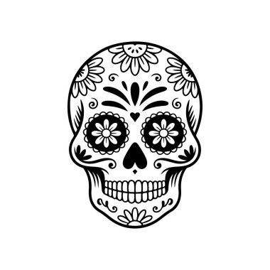 Meksika şeker kafatası tasviri. Ölüler günü. Dia de los muertos. Vektör illüstrasyonu