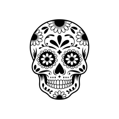 Meksika şeker kafatası tasviri. Ölüler günü. Dia de los muertos. Vektör illüstrasyonu
