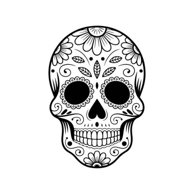Meksika şeker kafatası tasviri. Ölüler günü. Dia de los muertos. Vektör illüstrasyonu