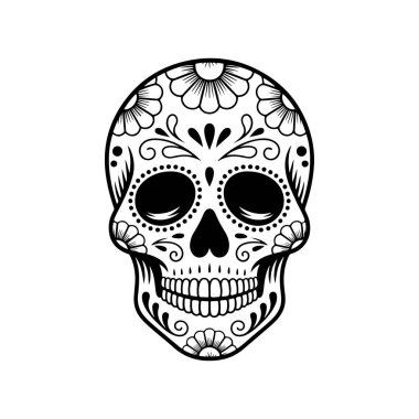 Meksika şeker kafatası tasviri. Ölüler günü. Dia de los muertos. Vektör illüstrasyonu