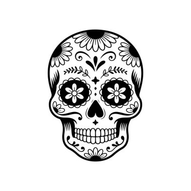 Meksika şeker kafatası tasviri. Ölüler günü. Dia de los muertos. Vektör illüstrasyonu