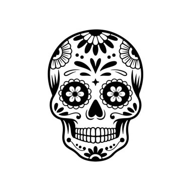 Meksika şeker kafatası tasviri. Ölüler günü. Dia de los muertos. Vektör illüstrasyonu