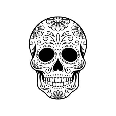 Meksika şeker kafatası tasviri. Ölüler günü. Dia de los muertos. Vektör illüstrasyonu