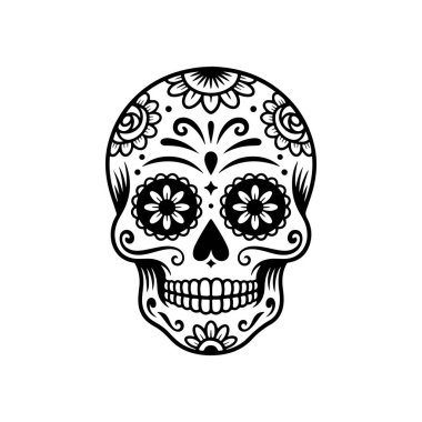 Meksika şeker kafatası tasviri. Ölüler günü. Dia de los muertos. Vektör illüstrasyonu