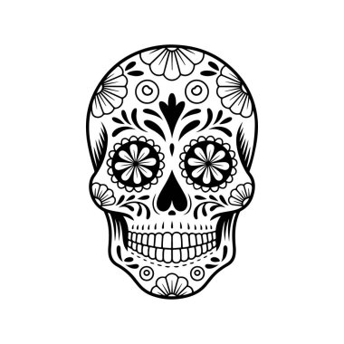 Meksika şeker kafatası tasviri. Ölüler günü. Dia de los muertos. Vektör illüstrasyonu