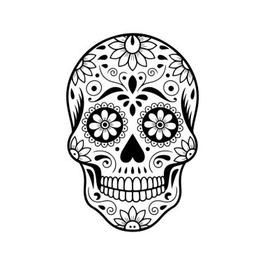 Meksika şeker kafatası tasviri. Ölüler günü. Dia de los muertos. Vektör illüstrasyonu