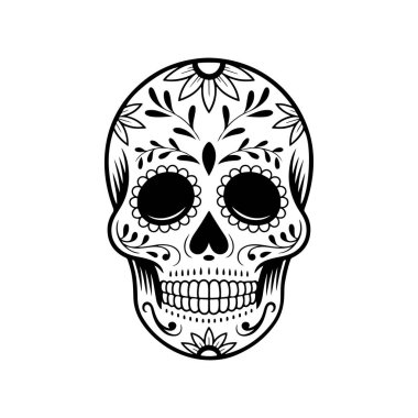 Meksika şeker kafatası tasviri. Ölüler günü. Dia de los muertos. Vektör illüstrasyonu