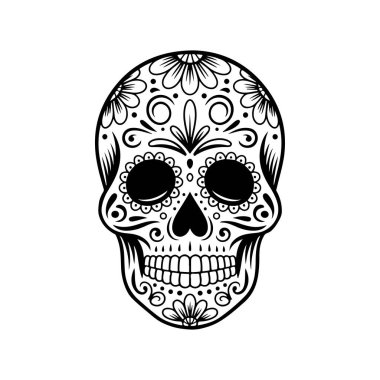 Meksika şeker kafatası tasviri. Ölüler günü. Dia de los muertos. Vektör illüstrasyonu