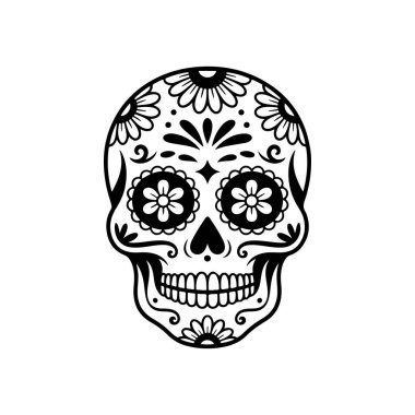 Meksika şeker kafatası tasviri. Ölüler günü. Dia de los muertos. Vektör illüstrasyonu