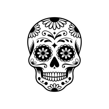 Meksika şeker kafatası tasviri. Ölüler günü. Dia de los muertos. Vektör illüstrasyonu