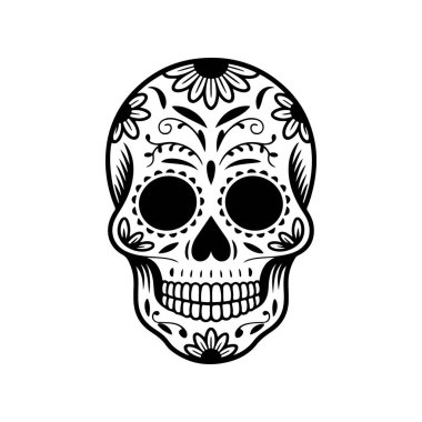 Meksika şeker kafatası tasviri. Ölüler günü. Dia de los muertos. Vektör illüstrasyonu
