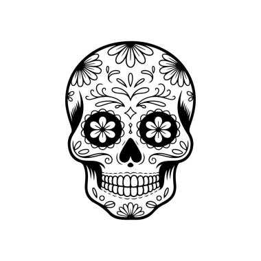 Meksika şeker kafatası tasviri. Ölüler günü. Dia de los muertos. Vektör illüstrasyonu