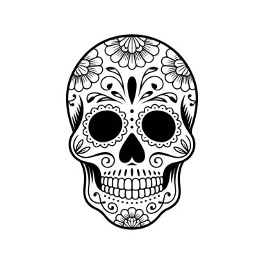 Meksika şeker kafatası tasviri. Ölüler günü. Dia de los muertos. Vektör illüstrasyonu