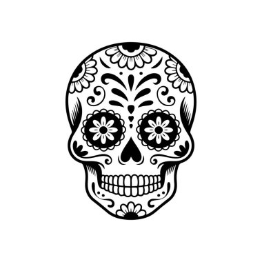 Meksika şeker kafatası tasviri. Ölüler günü. Dia de los muertos. Vektör illüstrasyonu