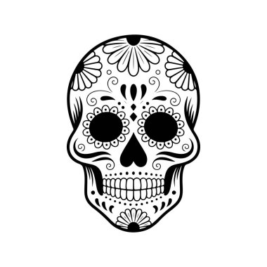 Meksika şeker kafatası tasviri. Ölüler günü. Dia de los muertos. Vektör illüstrasyonu