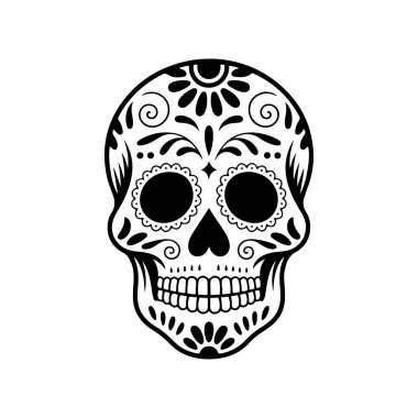 Meksika şeker kafatası tasviri. Ölüler günü. Dia de los muertos. Vektör illüstrasyonu