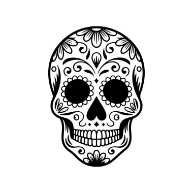 Meksika şeker kafatası tasviri. Ölüler günü. Dia de los muertos. Vektör illüstrasyonu