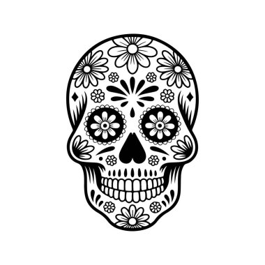 Meksika şeker kafatası tasviri. Ölüler günü. Dia de los muertos. Vektör illüstrasyonu