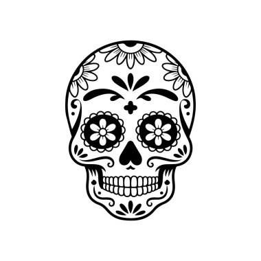 Meksika şeker kafatası tasviri. Ölüler günü. Dia de los muertos. Vektör illüstrasyonu