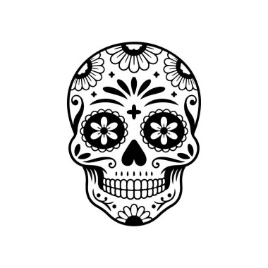 Meksika şeker kafatası tasviri. Ölüler günü. Dia de los muertos. Vektör illüstrasyonu