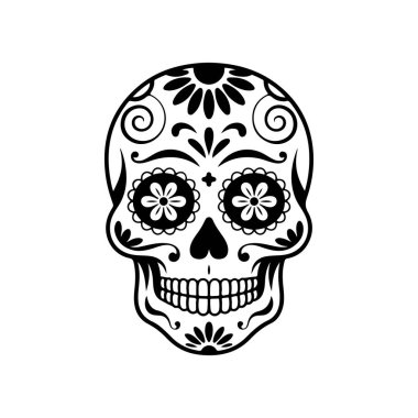 Meksika şeker kafatası tasviri. Ölüler günü. Dia de los muertos. Vektör illüstrasyonu