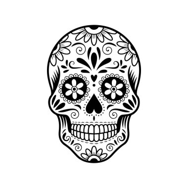 Meksika şeker kafatası tasviri. Ölüler günü. Dia de los muertos. Vektör illüstrasyonu