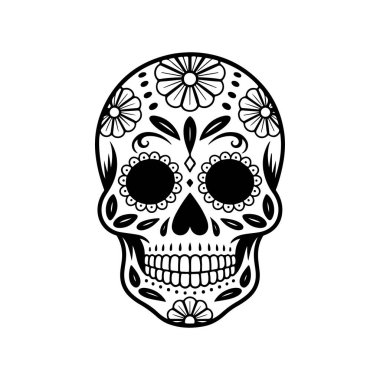 Meksika şeker kafatası tasviri. Ölüler günü. Dia de los muertos. Vektör illüstrasyonu