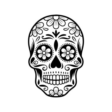 Meksika şeker kafatası tasviri. Ölüler günü. Dia de los muertos. Vektör illüstrasyonu