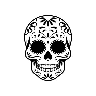 Meksika şeker kafatası tasviri. Ölüler günü. Dia de los muertos. Vektör illüstrasyonu