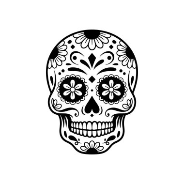 Meksika şeker kafatası tasviri. Ölüler günü. Dia de los muertos. Vektör illüstrasyonu