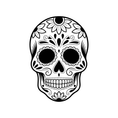 Meksika şeker kafatası tasviri. Ölüler günü. Dia de los muertos. Vektör illüstrasyonu