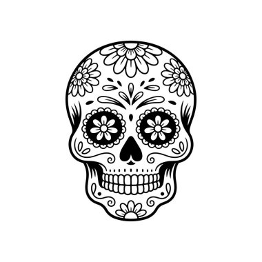 Meksika şeker kafatası tasviri. Ölüler günü. Dia de los muertos. Vektör illüstrasyonu