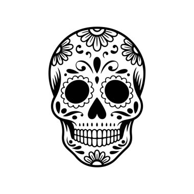 Meksika şeker kafatası tasviri. Ölüler günü. Dia de los muertos. Vektör illüstrasyonu