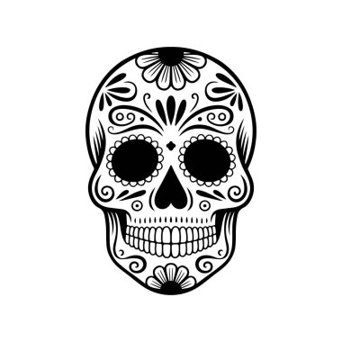 Meksika şeker kafatası tasviri. Ölüler günü. Dia de los muertos. Vektör illüstrasyonu