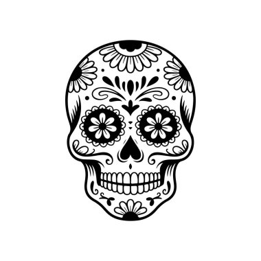 Meksika şeker kafatası tasviri. Ölüler günü. Dia de los muertos. Vektör illüstrasyonu