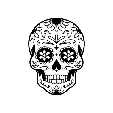 Meksika şeker kafatası tasviri. Ölüler günü. Dia de los muertos. Vektör illüstrasyonu