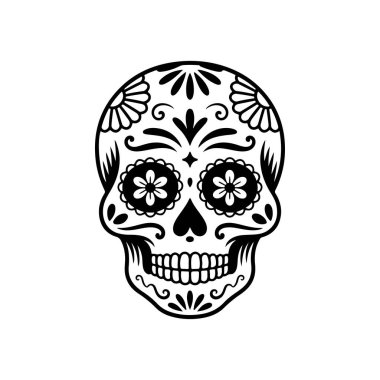 Meksika şeker kafatası tasviri. Ölüler günü. Dia de los muertos. Vektör illüstrasyonu