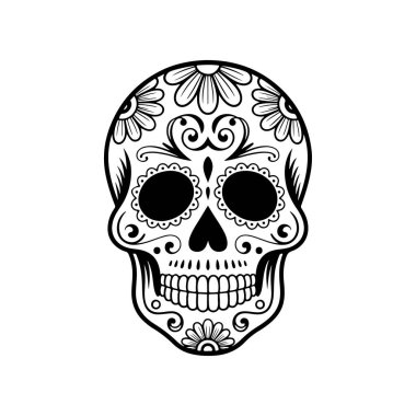 Meksika şeker kafatası tasviri. Ölüler günü. Dia de los muertos. Vektör illüstrasyonu
